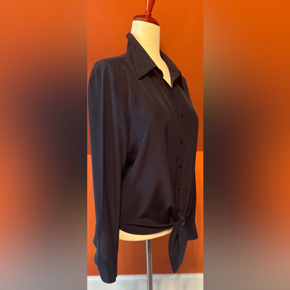 ANTONIO MELANI Navy Silk Long Sleeve Button Down Shirt - Picture 8 of 8
